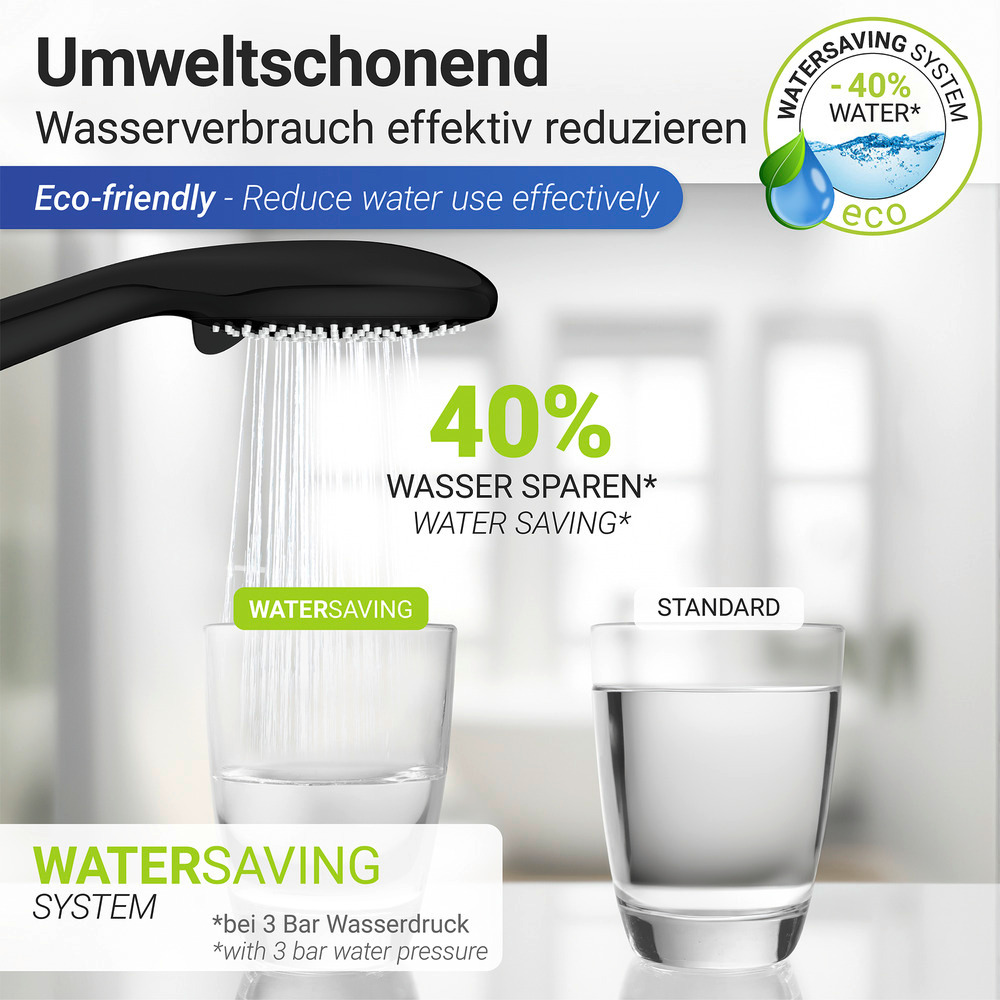 Duschkopf Watersaving Schwarz matt  Ø 11 cm