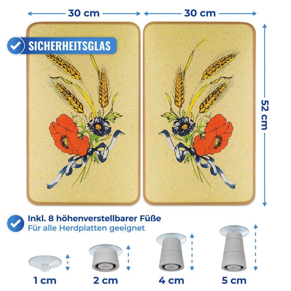 Glasabdeckplatte Universal Kornblumen, 2er Set  für alle Herdarten