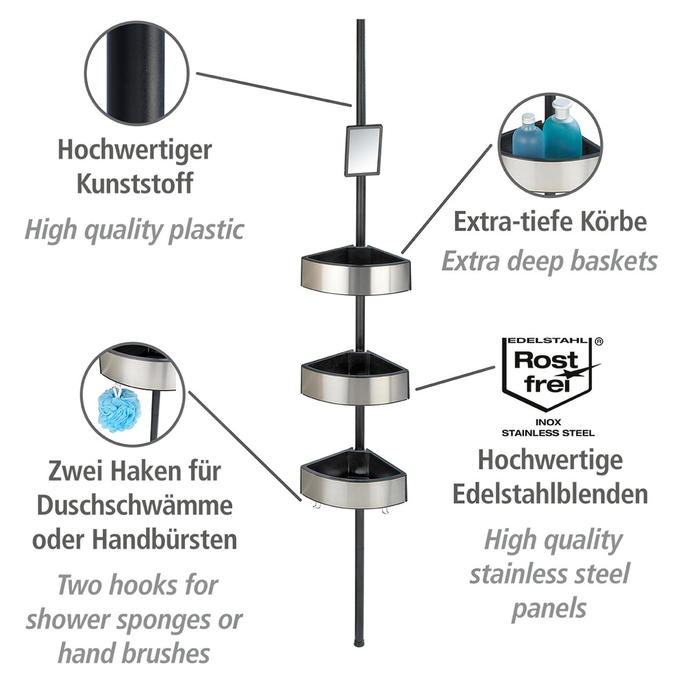 Teleskop-Duschecke Mod. Premium Big Black  Edelstahl rostfrei