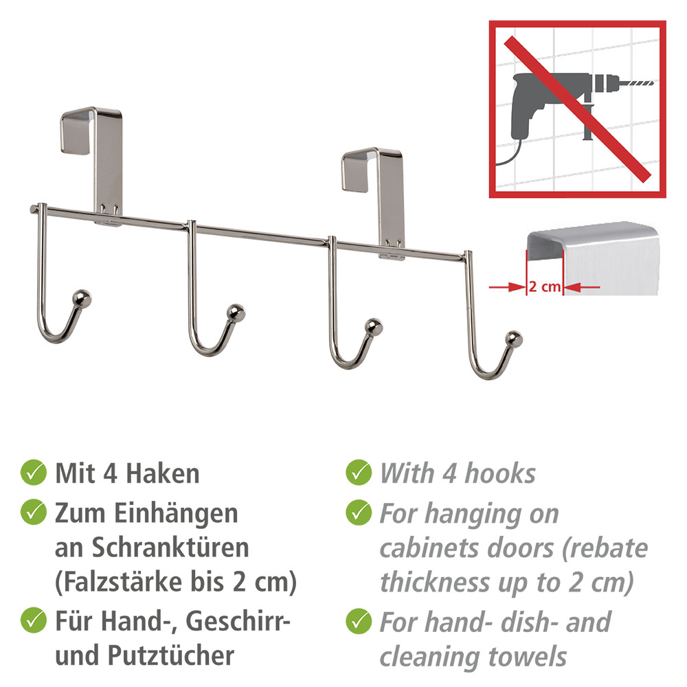 Tür-Hakenleiste, mit 4 Haken  chrombeschichtet