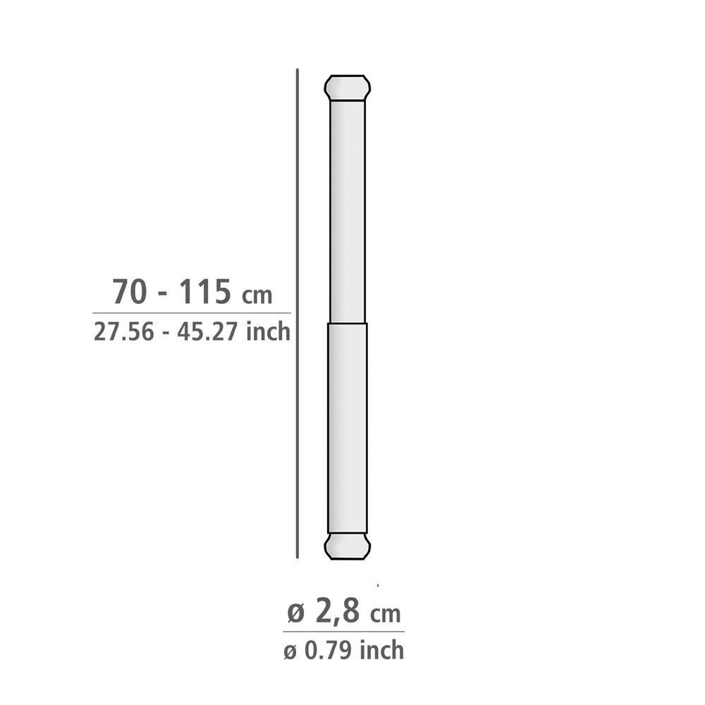 Teleskop-Duschstange Mod. Luz 70 - 115 cm, Weiß  Ausziehbare Duschvorhangstange aus rostfreiem Aluminium