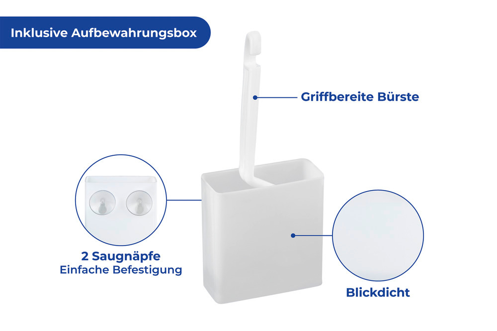 WC-Randreiniger mit Box  praktische, abgewinkelte WC-Reinigungsbürste