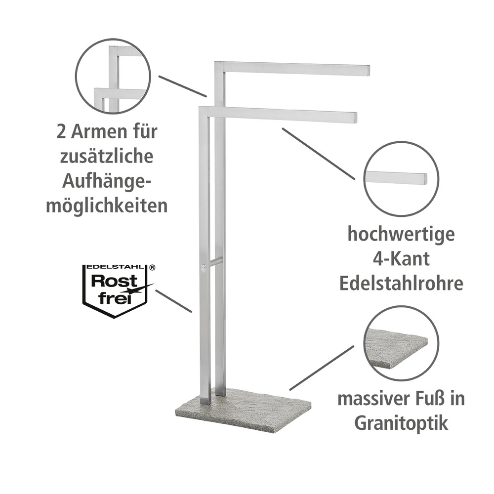 Handtuchständer Mod. Granit mit 2 Armen  Kleiderständer, Edelstahl rostfrei