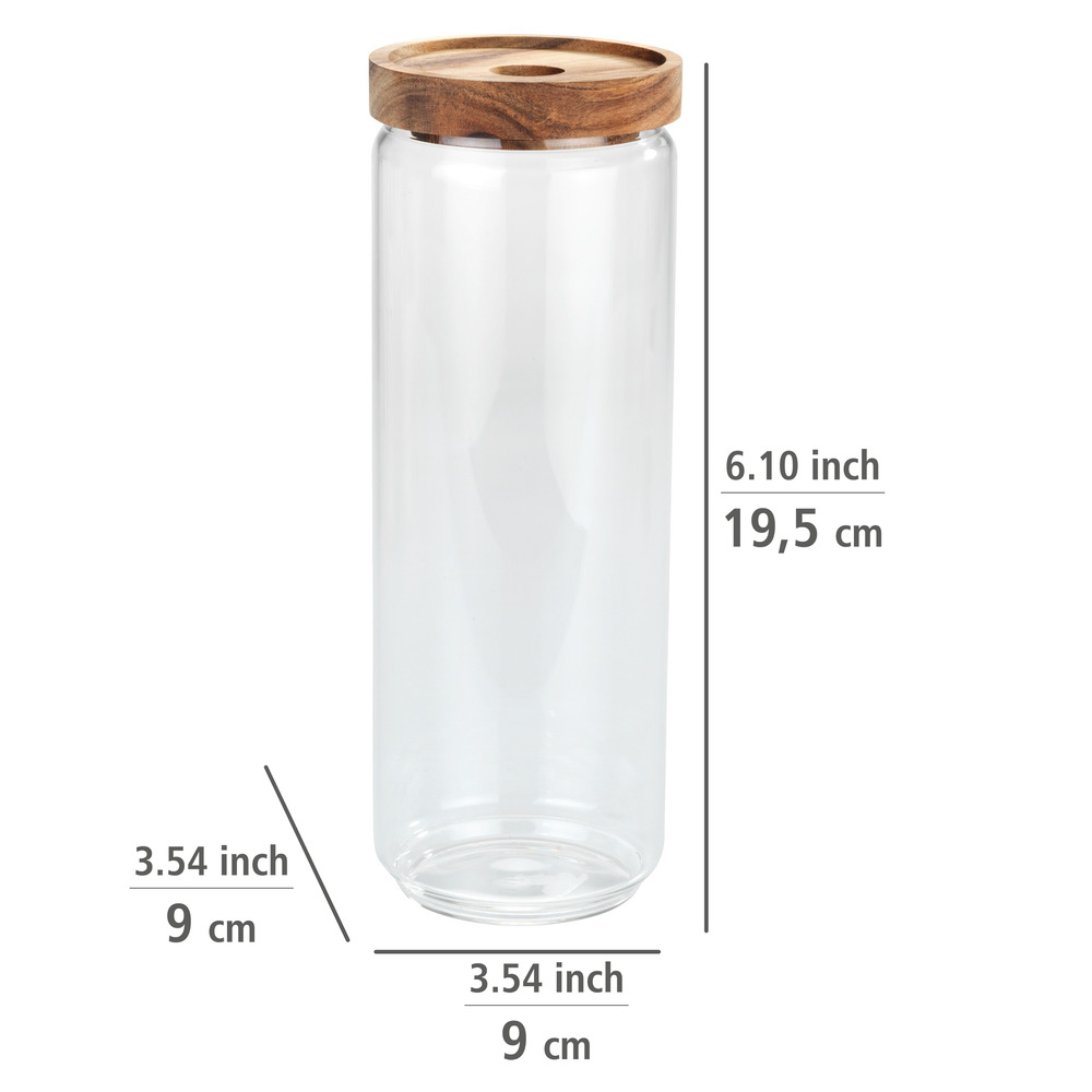 Aufbewahrungsdose Mod. Vido 1,3 Liter  Glasdose mit Deckel aus Akazienholz