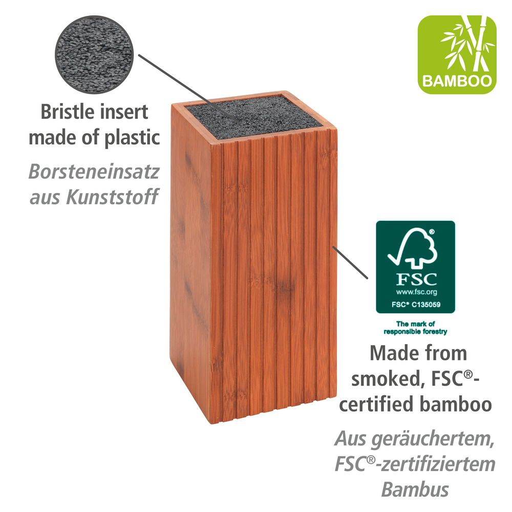 Messerblock mit Borsteneinsatz Mod. Mera  aus geräuchertem Bambus