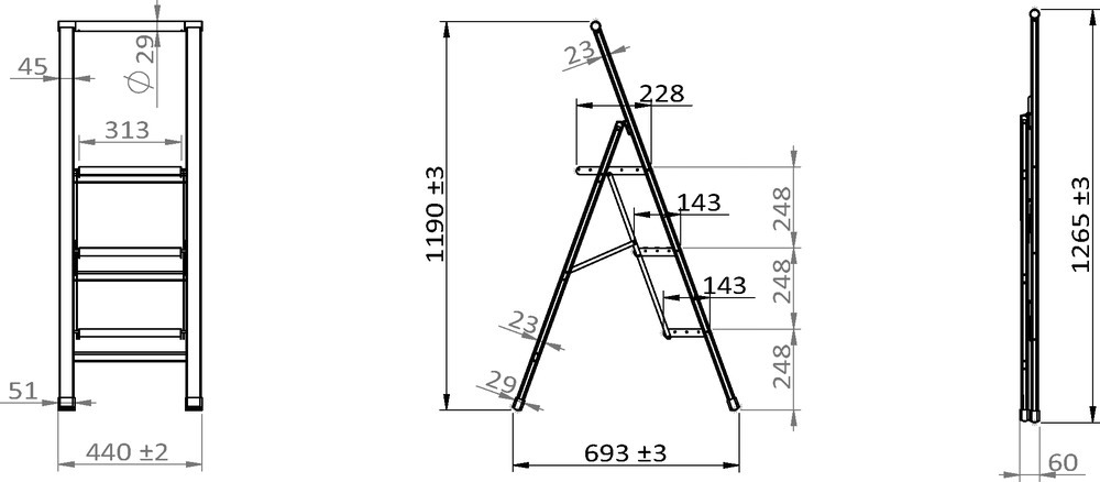 Alu-Design Klapptrittleiter 3-stufig Weiß  Haushaltsleiter