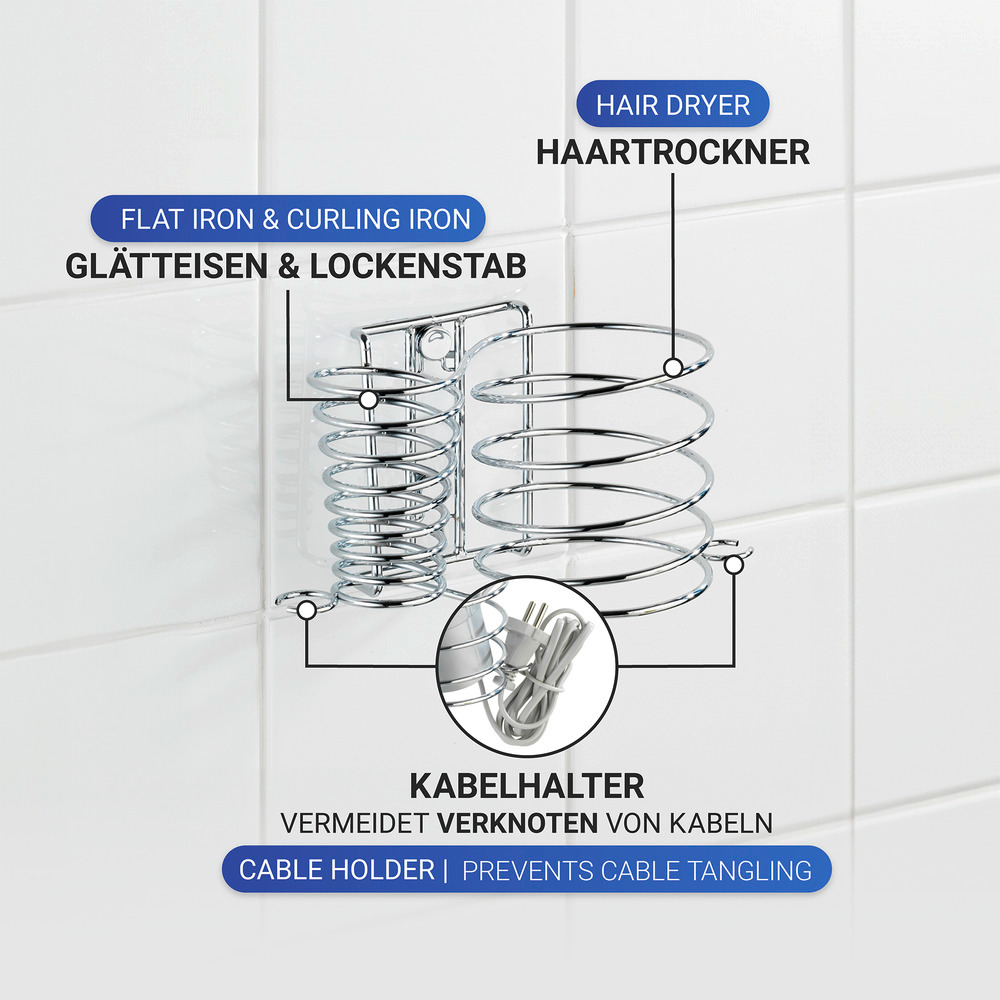 Haartrocknerhalter und Glätteisenhalter Mod. Milano  mit Kabelhalter, zur Wandmontage