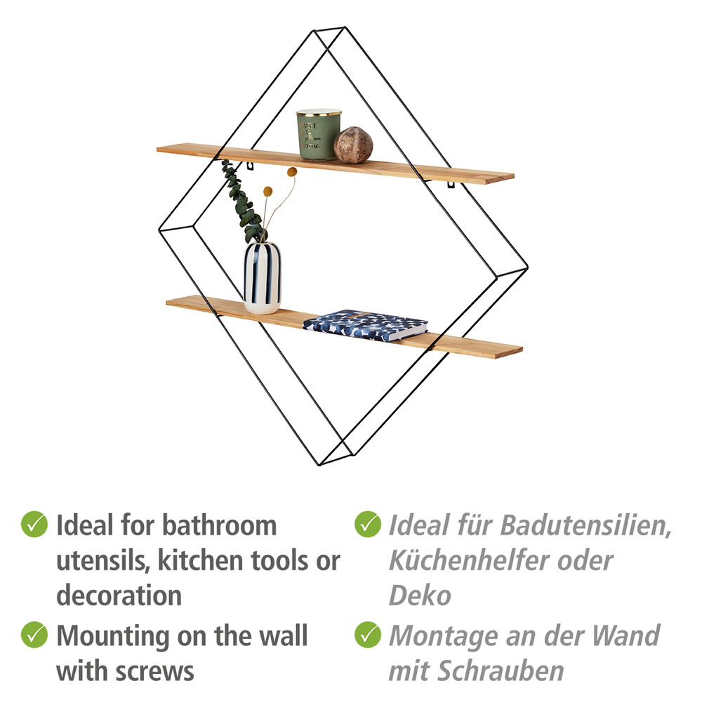 Wandregal Geo, Raute  mit 2 Ablageböden