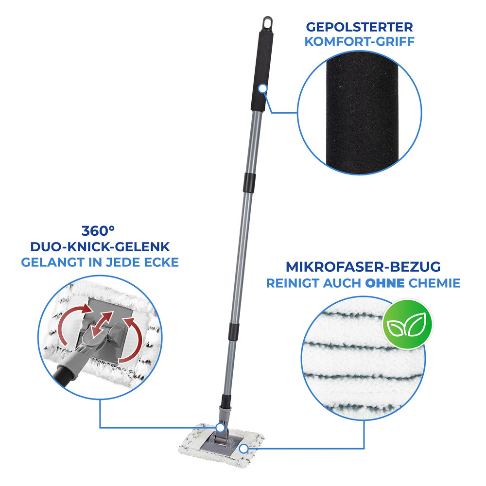 Bad- und Fliesenwischer Mod. Profi Teleskop inkl. 2 Bezügen  360° Duo-Knickgelenk