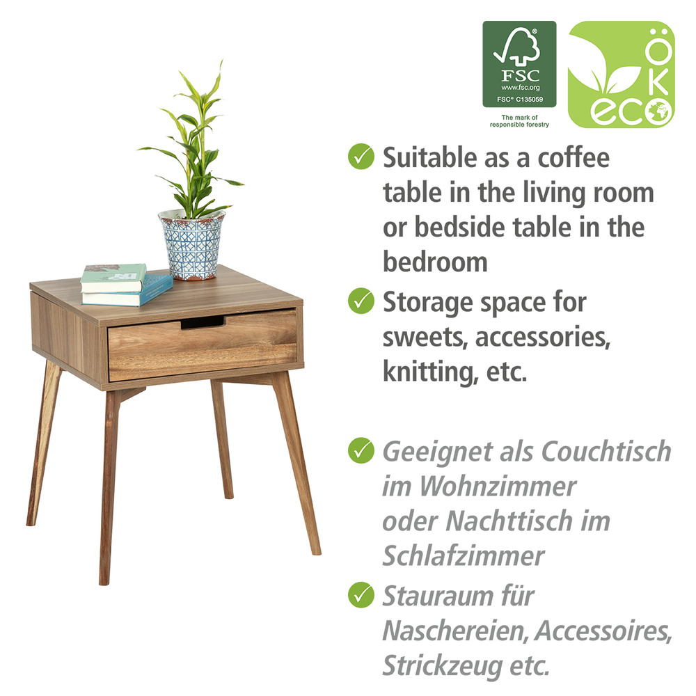 Beistelltisch mit Schublade Mod. Acina  Couchtisch, Nachttisch, FSC® zertifiziert