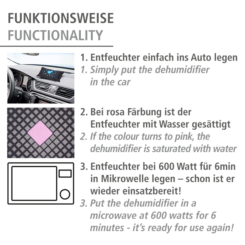 Auto-Entfeuchter mit Indikator 1000 g, 3er Set  Auto Entfeuchterkissen