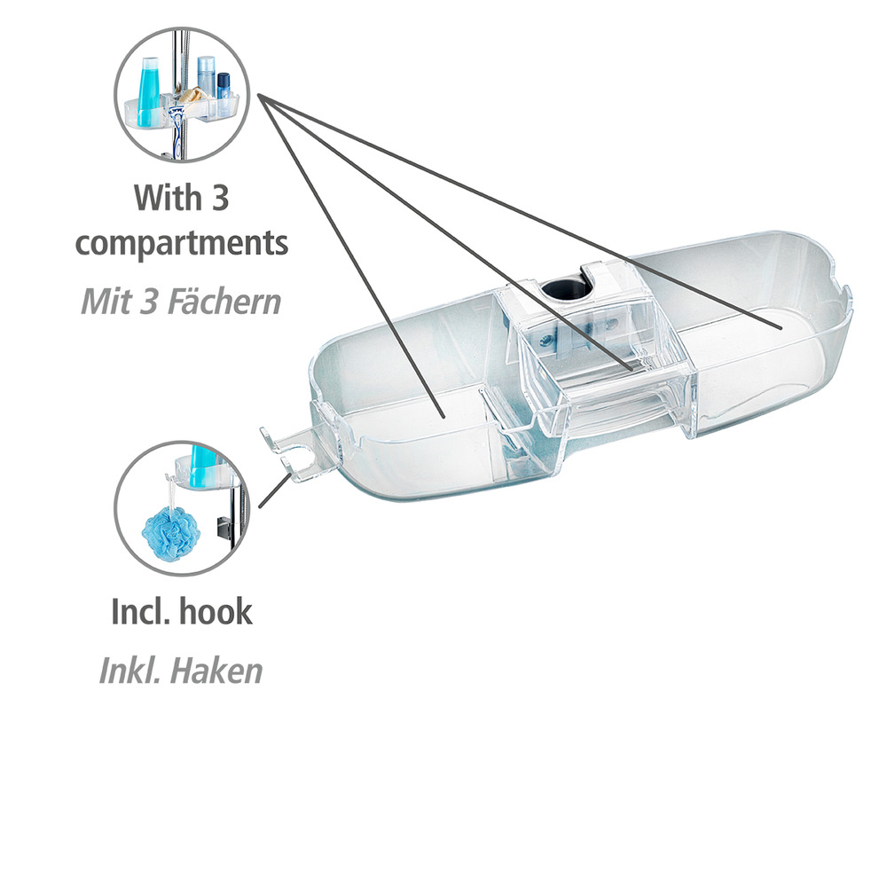 Duschstangencaddy Premium  mit 3 Fächern und Haken