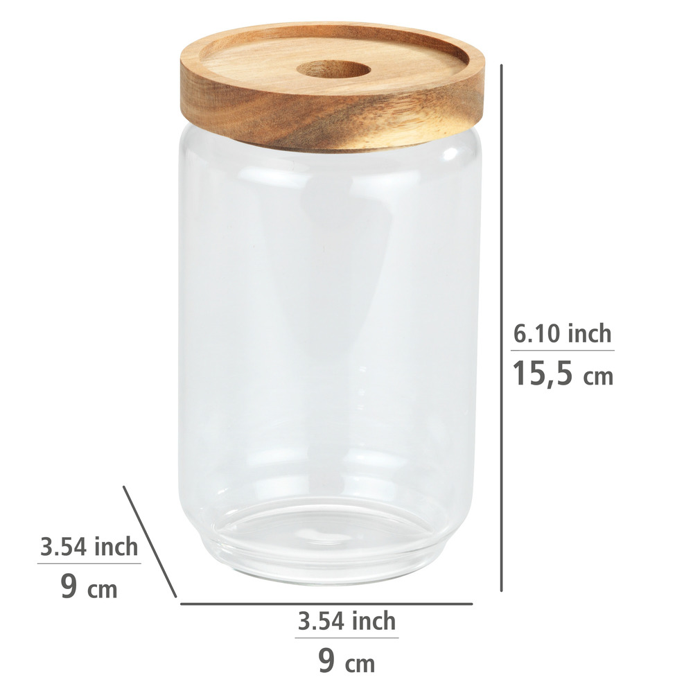 Aufbewahrungsdose Mod. Vido 700 ml  Glasdose mit Deckel aus Akazienholz