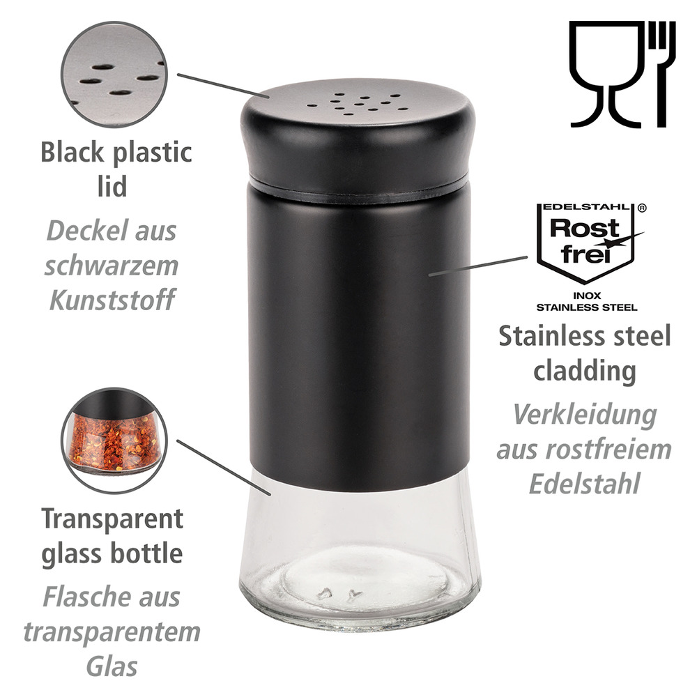 Glas-Gewürzstreuer Boga Schwarz  0,14 L, für Gewürze aller Art