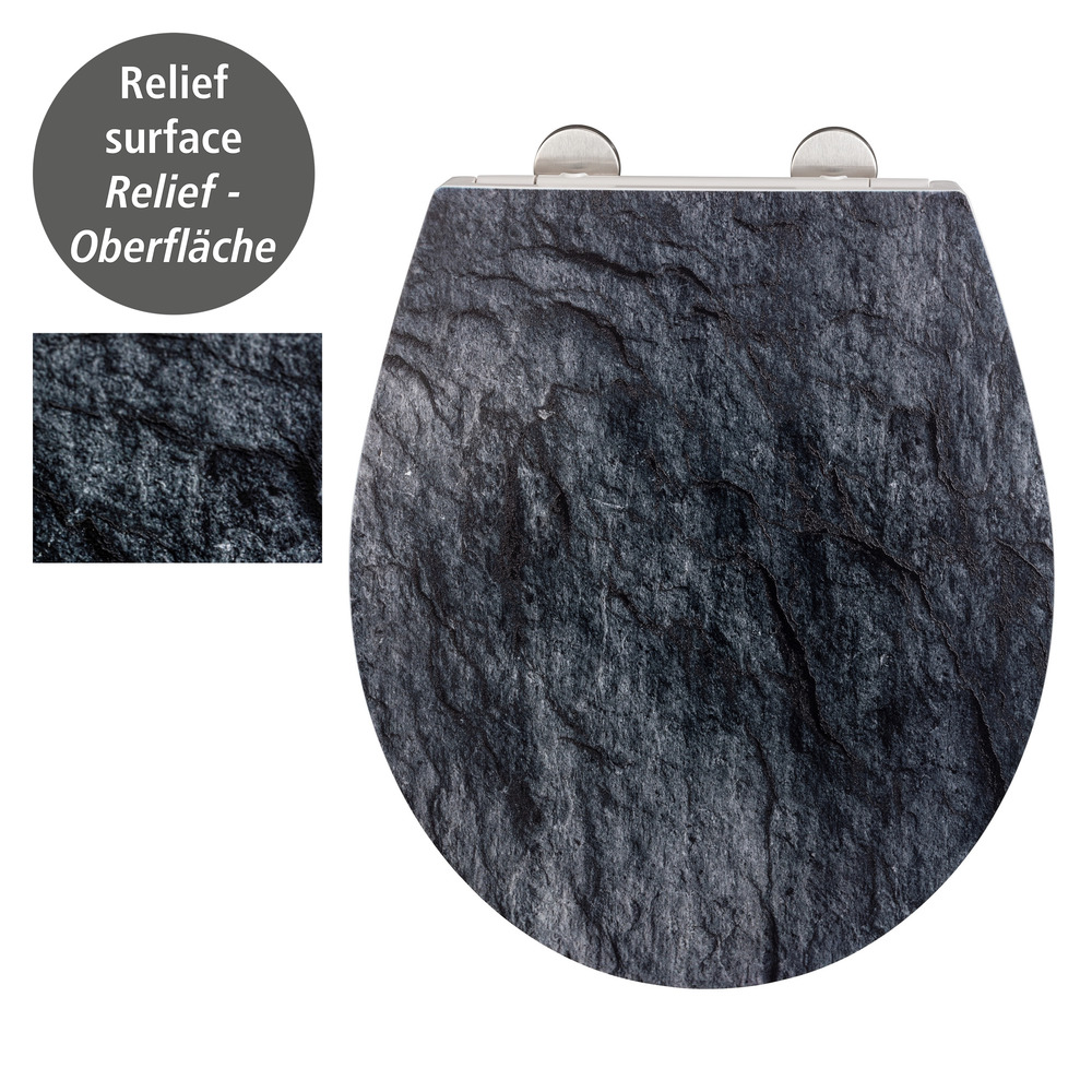 Premium WC-Sitz Mod. Slate Rock mit Relief  aus antibakteriellem Duroplast