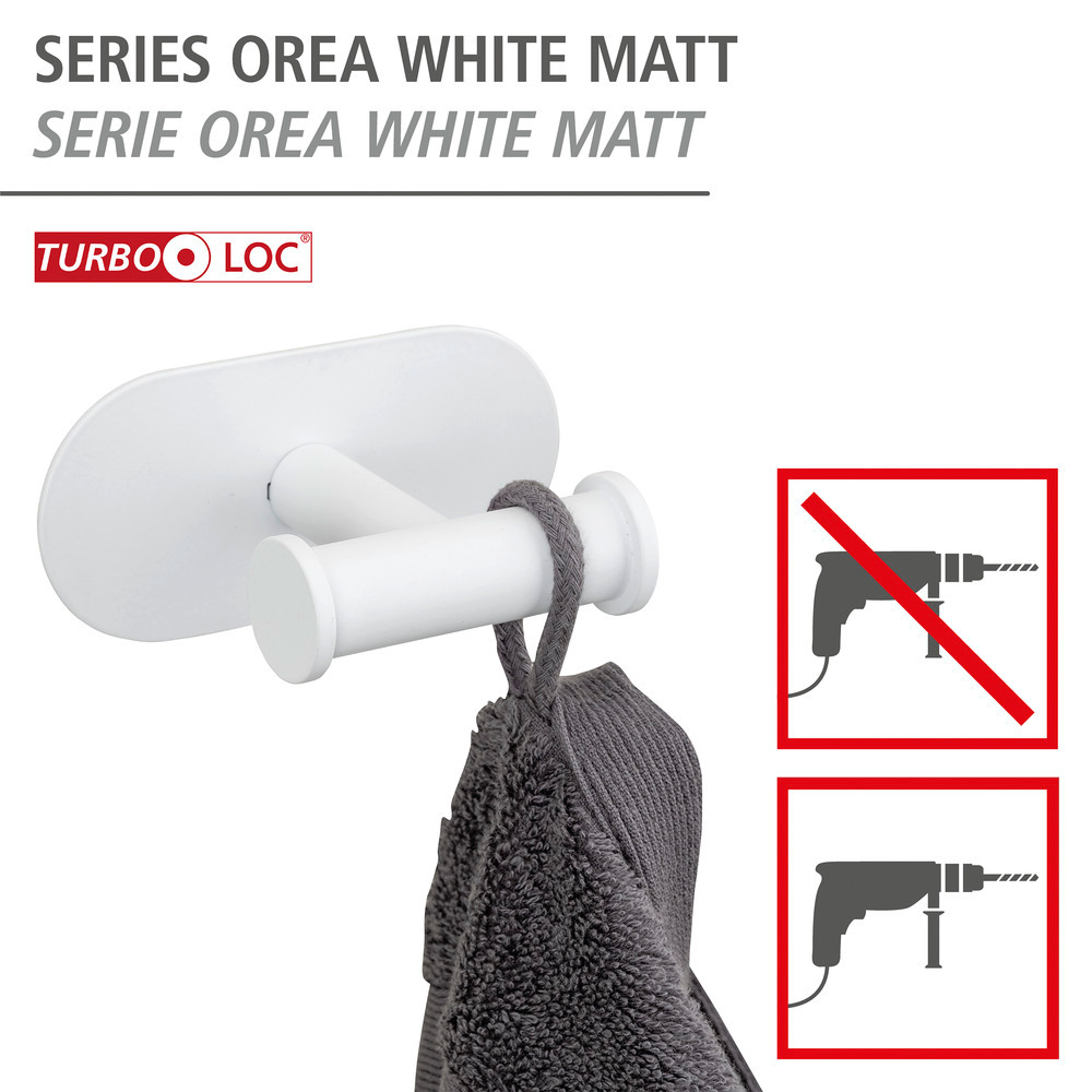 Turbo-Loc® Wandhaken Duo Mod. Orea White matt  aus rostfreiem Edelstahl