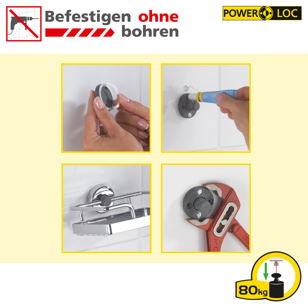 Power-Loc Badetuchstange Uno 60cm Arcole  Befestigen ohne Bohren