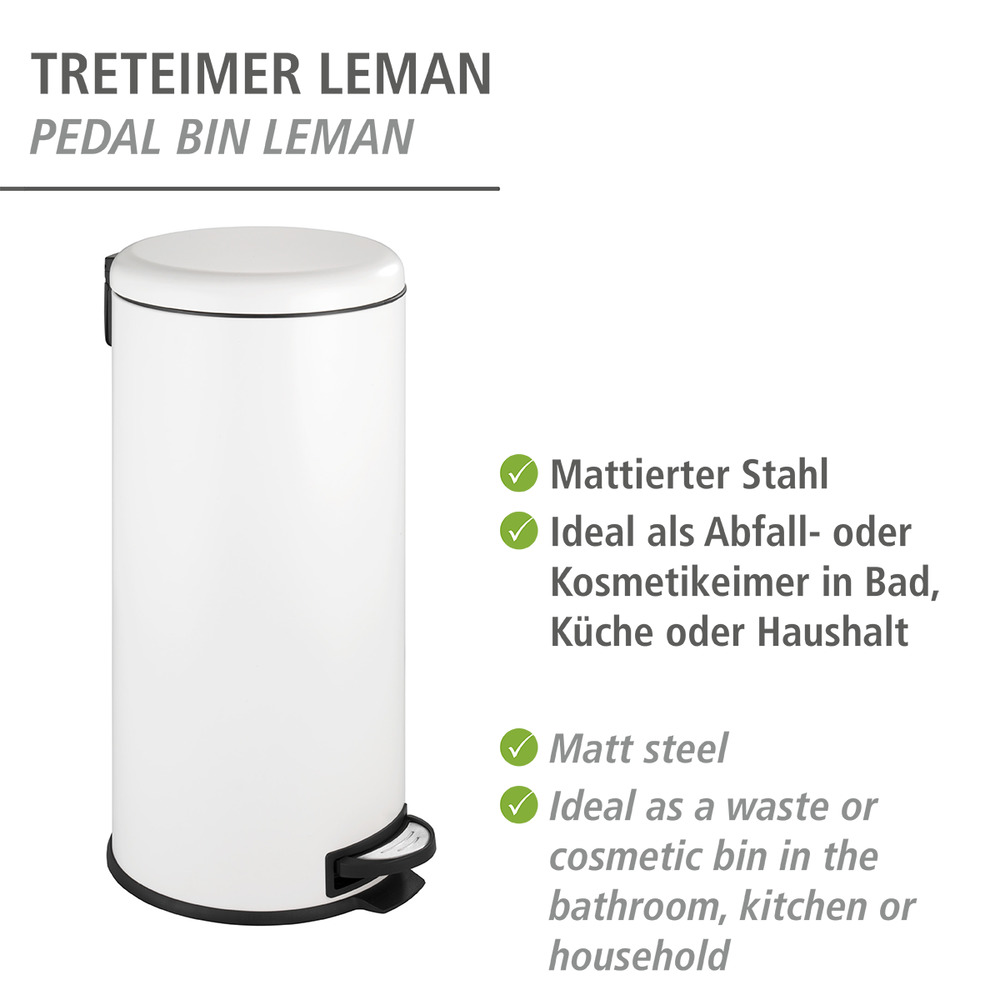 Treteimer Mod. Leman Easy Close Weiß  30 Liter