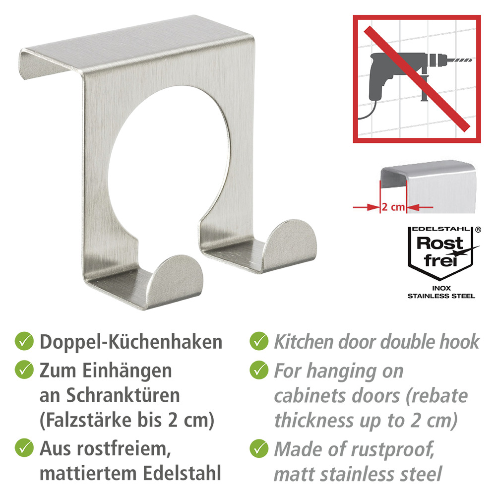 Tür-Doppelhaken  Edelstahl rostfrei, matt