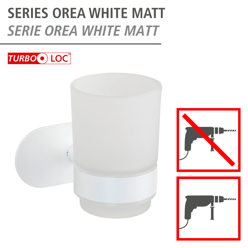 Turbo-Loc® Zahnputzbecherhalter Uno Mod. Orea White matt  aus rostfreiem Edelstahl