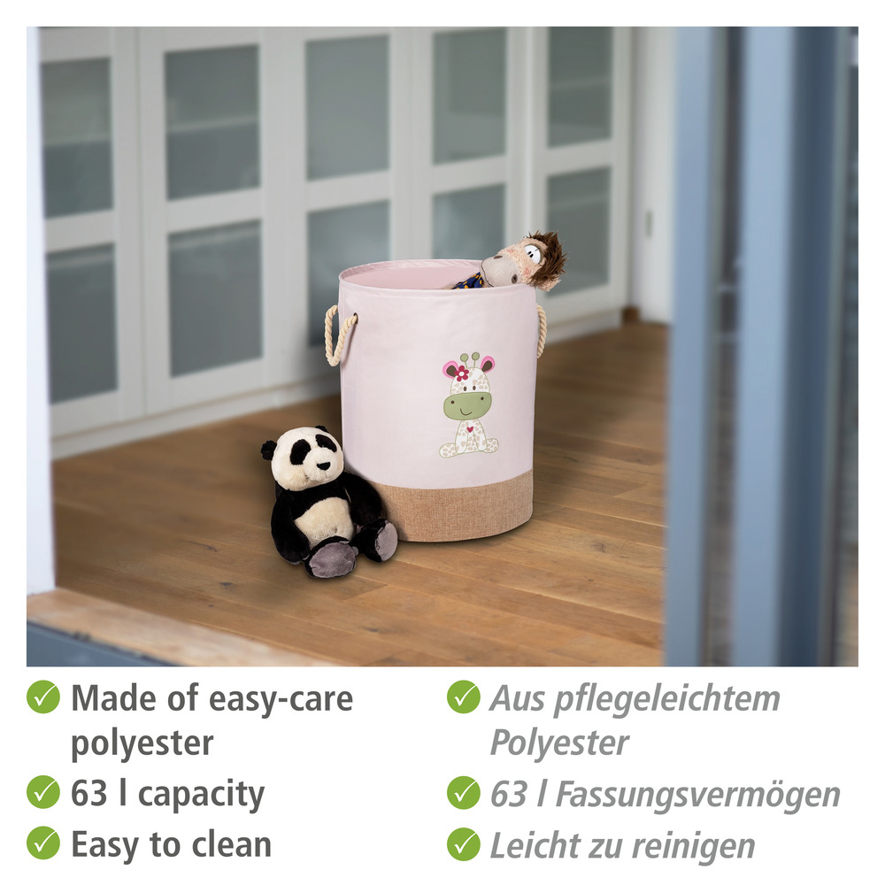 Wäschesammler Mod. Kids Greta rund  Wäschetonne, 63 l, rosa