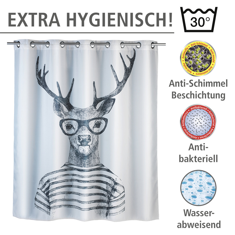 Anti-Schimmel Duschvorhang Mr. Deer Flex  Polyester, 180 x 200 cm, waschbar