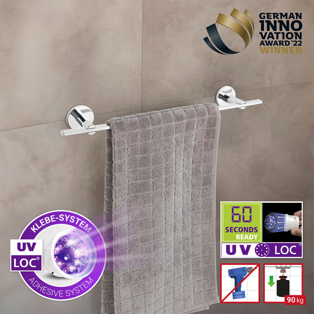 UV-Loc® Badetuchstange Uno Isera 40 cm  Befestigen ohne Bohren mit innovativem Klebesystem