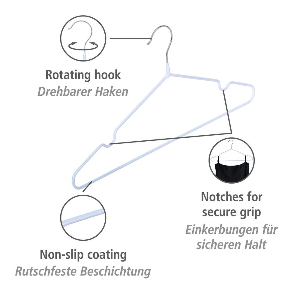 Kleiderbügel Mod. Sascha Weiß, 20er Set  rutschfeste Beschichtung