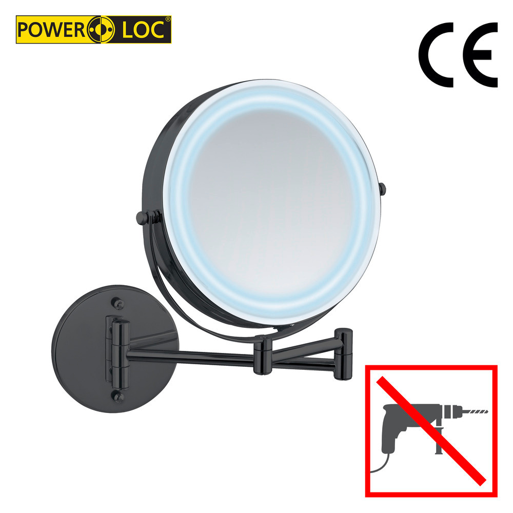 Power-Loc® LED Wandspiegel Mod. Lumi Schwarz  mit 5-fach Vergrößerung