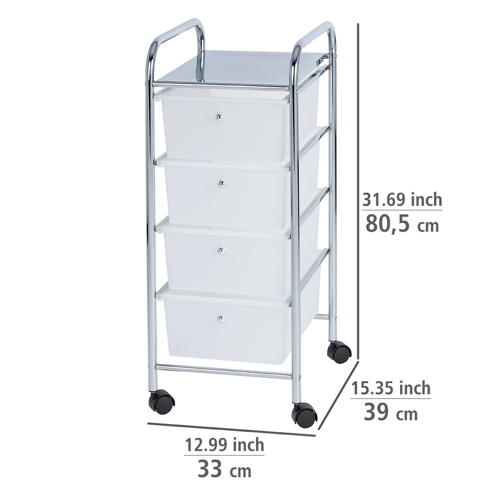 Rollwagen Messina mit 4 Schubladen  aus transparentem Kunststoff
