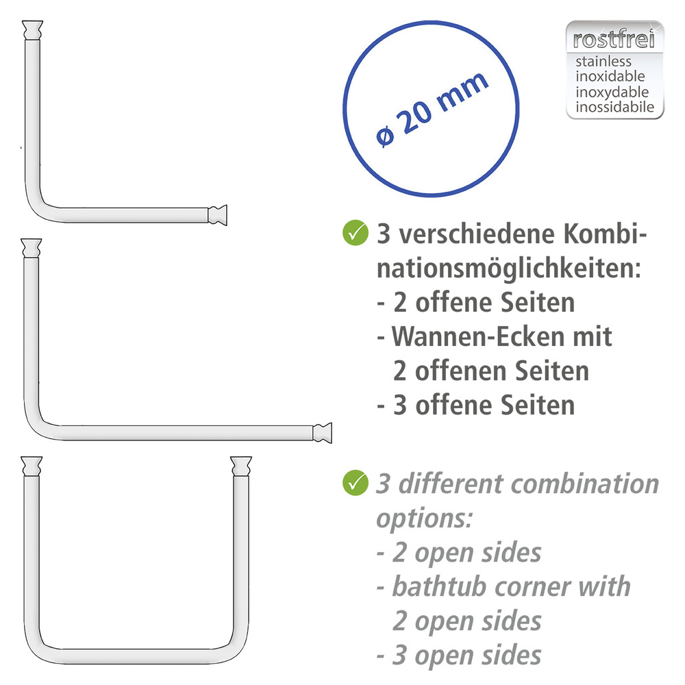 Winkelstange Universal Chrom  20 mm