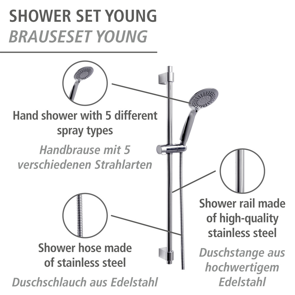 Brauseset Mod. Young Chrom  Länge Stange: 66 cm