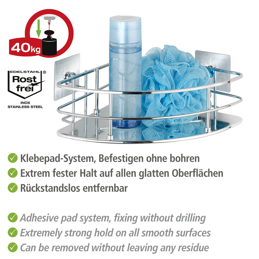 Turbo-Loc® Edelstahl Eckablage Mod. Quadro  rostfrei, Befestigen ohne bohren