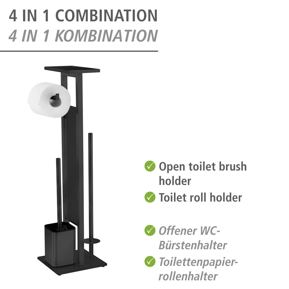 Stand WC-Garnitur Mod. Debar mit Ablage Schwarz  aus rostfreiem Edelstahl