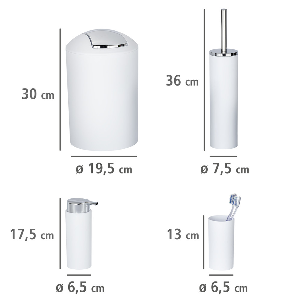 4-teiliges Bad-Accessoire-Set Mod. Calvo aus Kunststoff in Weiß-matt  4-teilig, aus Kunststoff