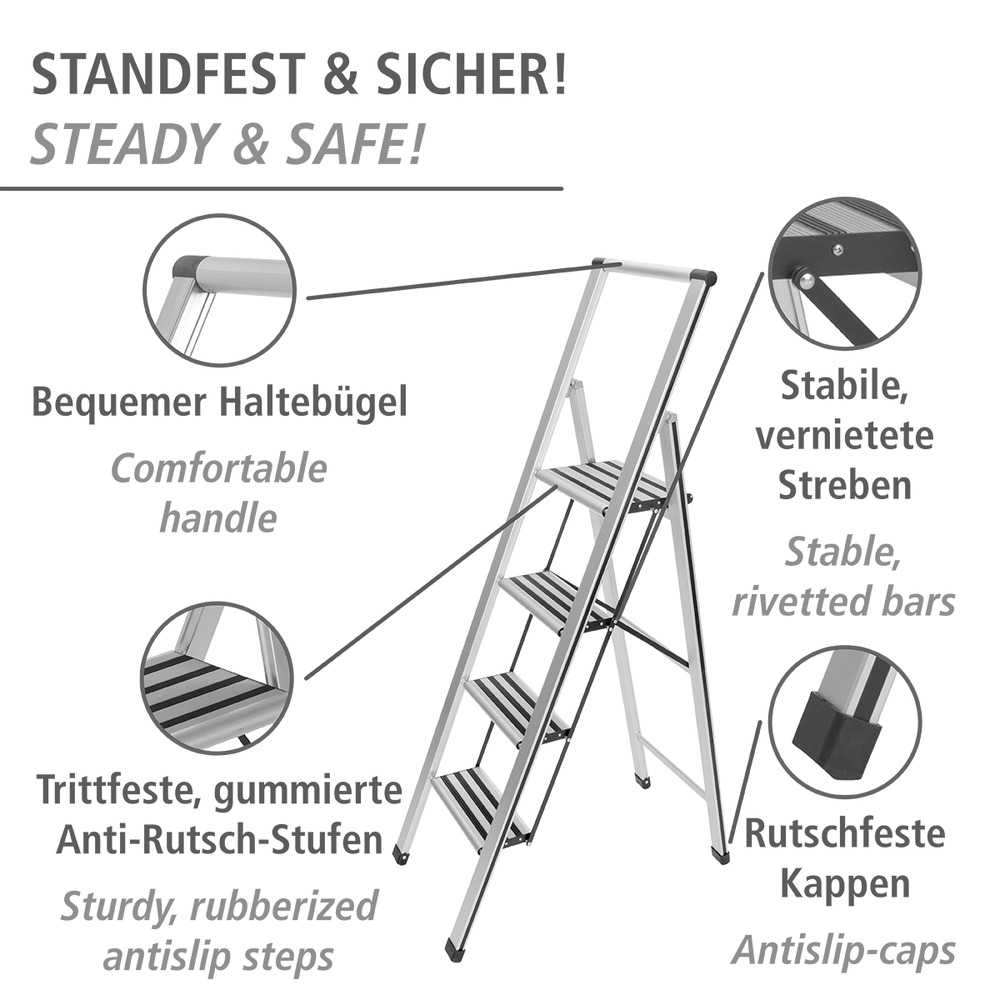 Alu-Design Klapptrittleiter 4-stufig  Haushaltsleiter