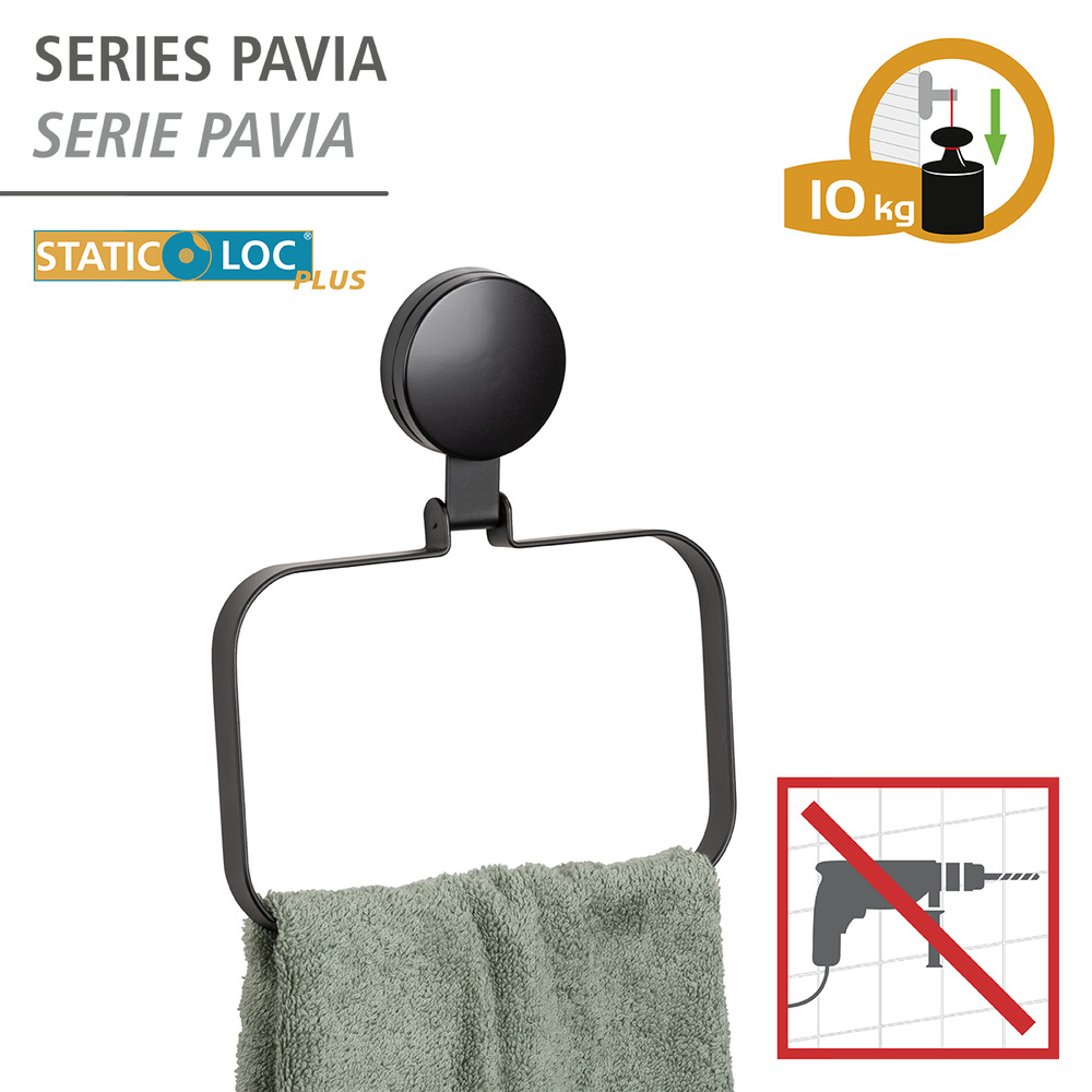 Static-Loc® Plus Handtuchring Mod. Pavia Schwarz  Handtuchhalter, Befestigen ohne bohren