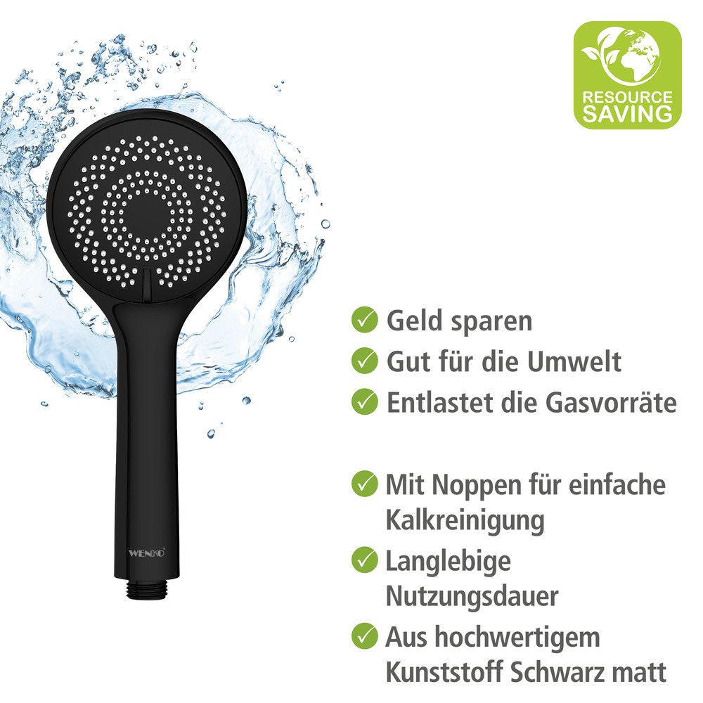 Duschkopf Watersaving Schwarz matt  Ø 9,5 cm