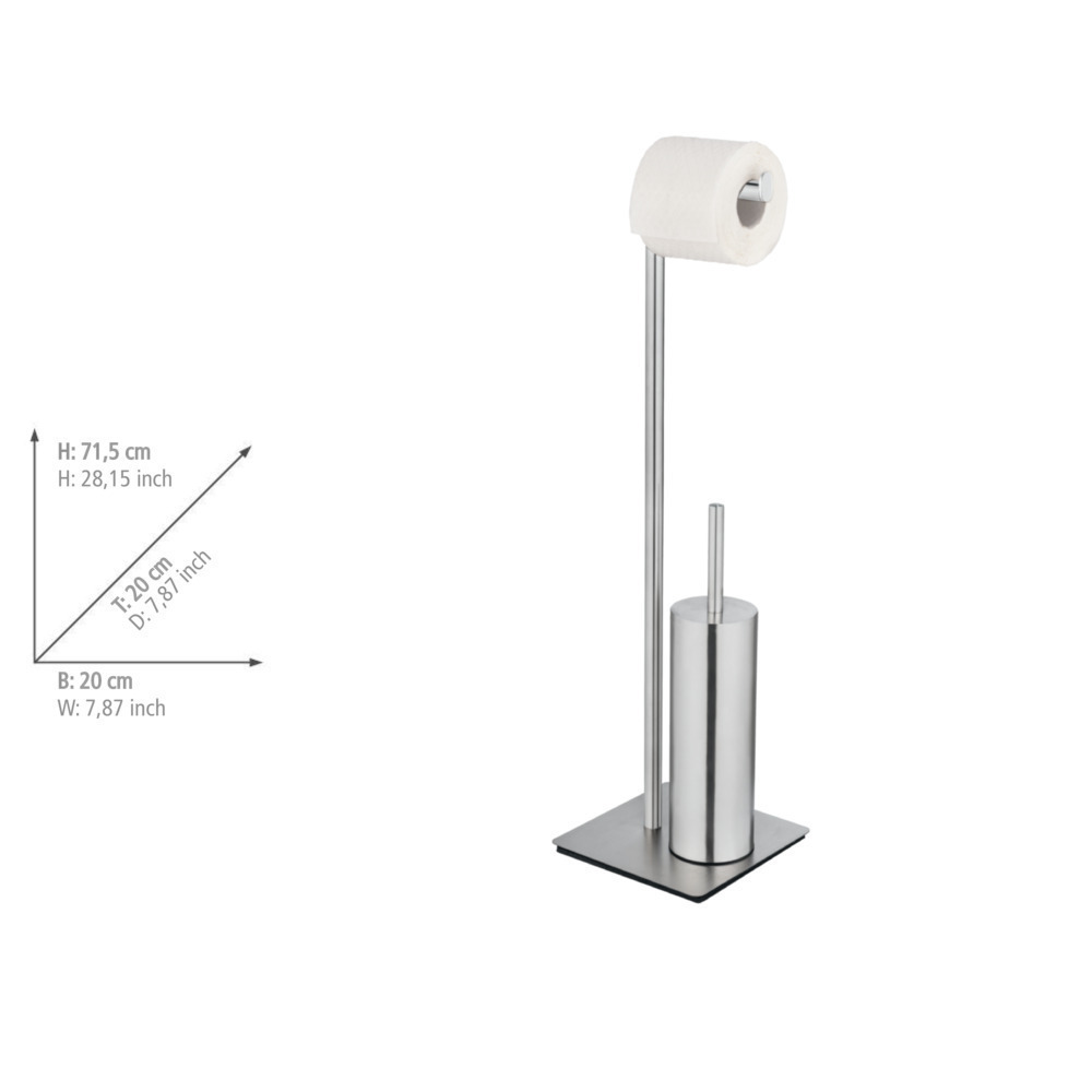 Stand WC-Garnitur Mod. Recco Edelstahl satiniert  WC-Bürste mit Silikon-Bürstenkopf