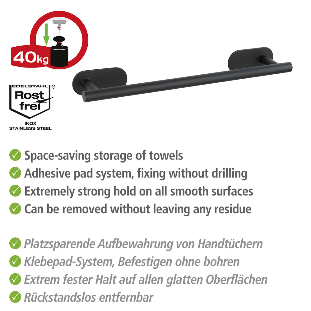 Turbo-Loc® Edelstahl Badetuchstange Mod. Orea Black Matt  Handtuchhalter, Befestigen ohne bohren