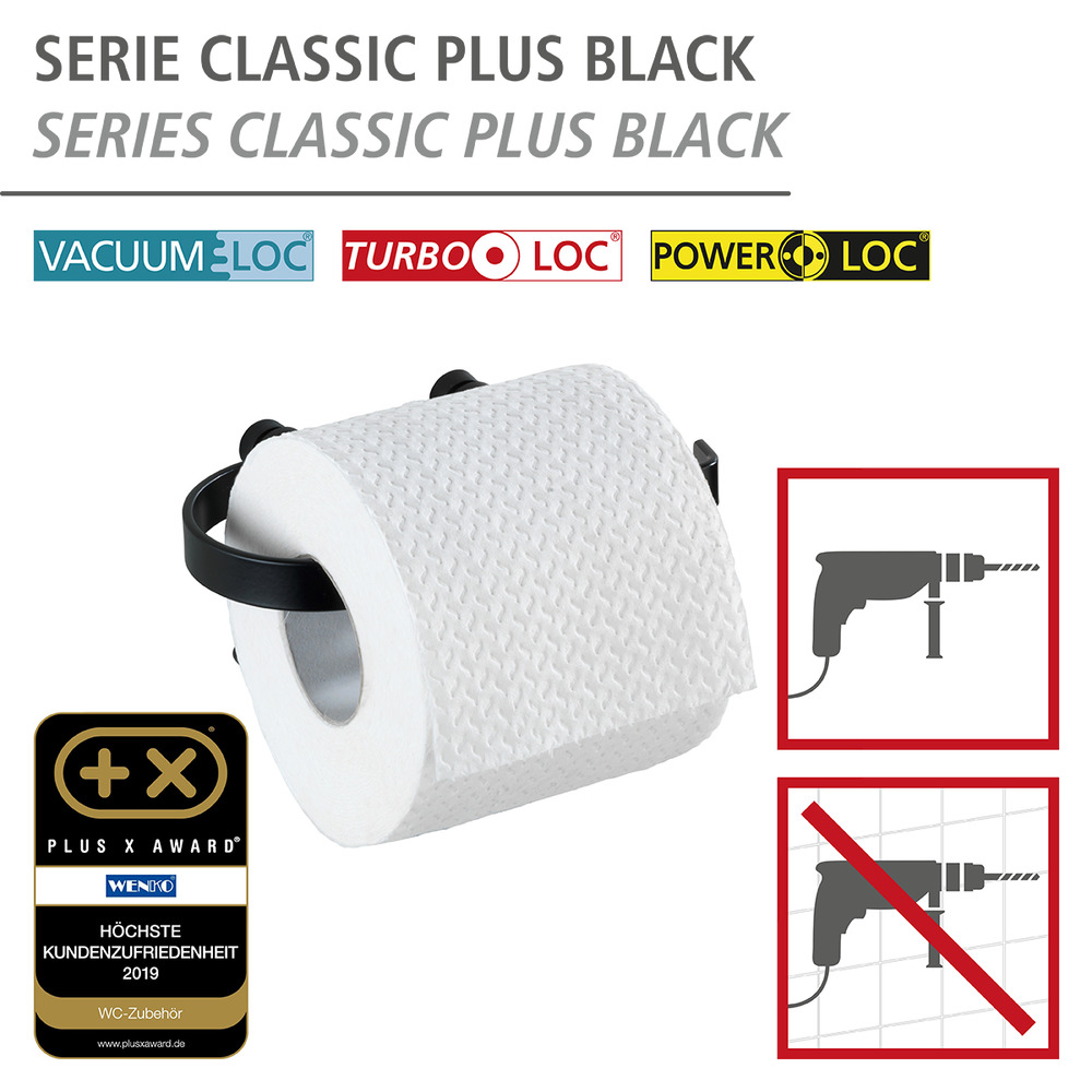 Toilettenpapierhalter Classic Plus Black  mit hochwertigem Rostschutz