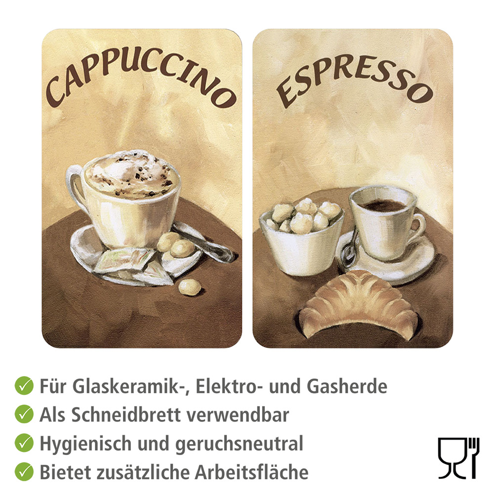 Glasabdeckplatte Universal Kaffee, 2er Set  für alle Herdarten