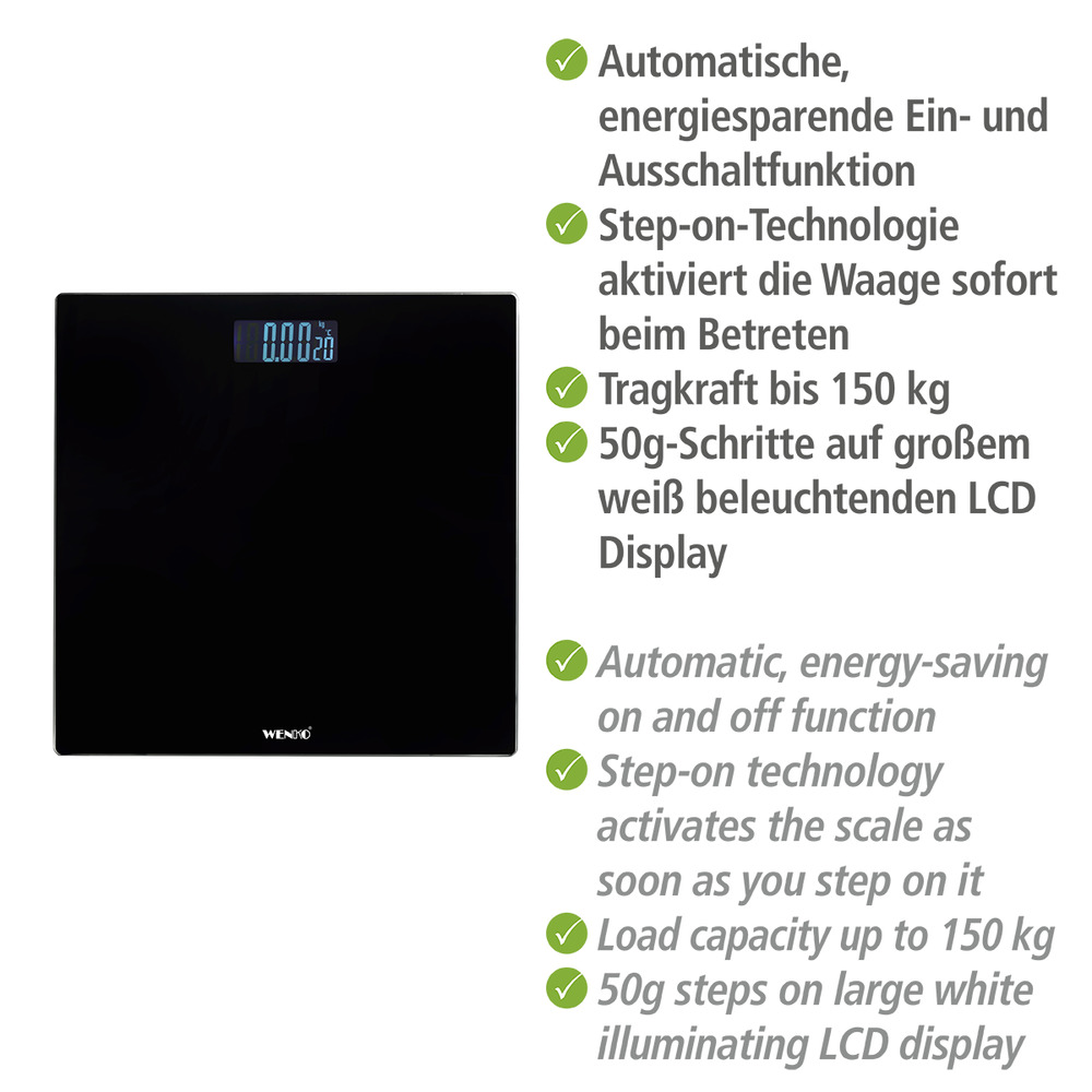 Personenwaage LCD Schwarz  digitale Körperwaage mit LCD-Display