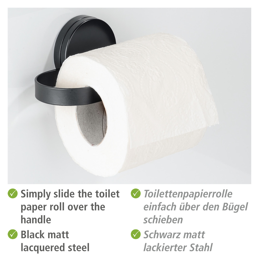 Static-Loc® Plus Toilettenpapierhalter Mod. Pavia Schwarz  WC-Rollenhalter, Befestigen ohne bohren