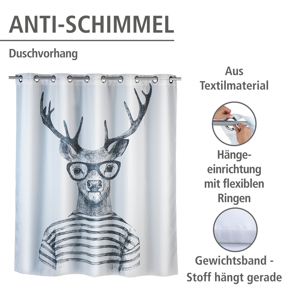 Anti-Schimmel Duschvorhang Mr. Deer Flex  Polyester, 180 x 200 cm, waschbar