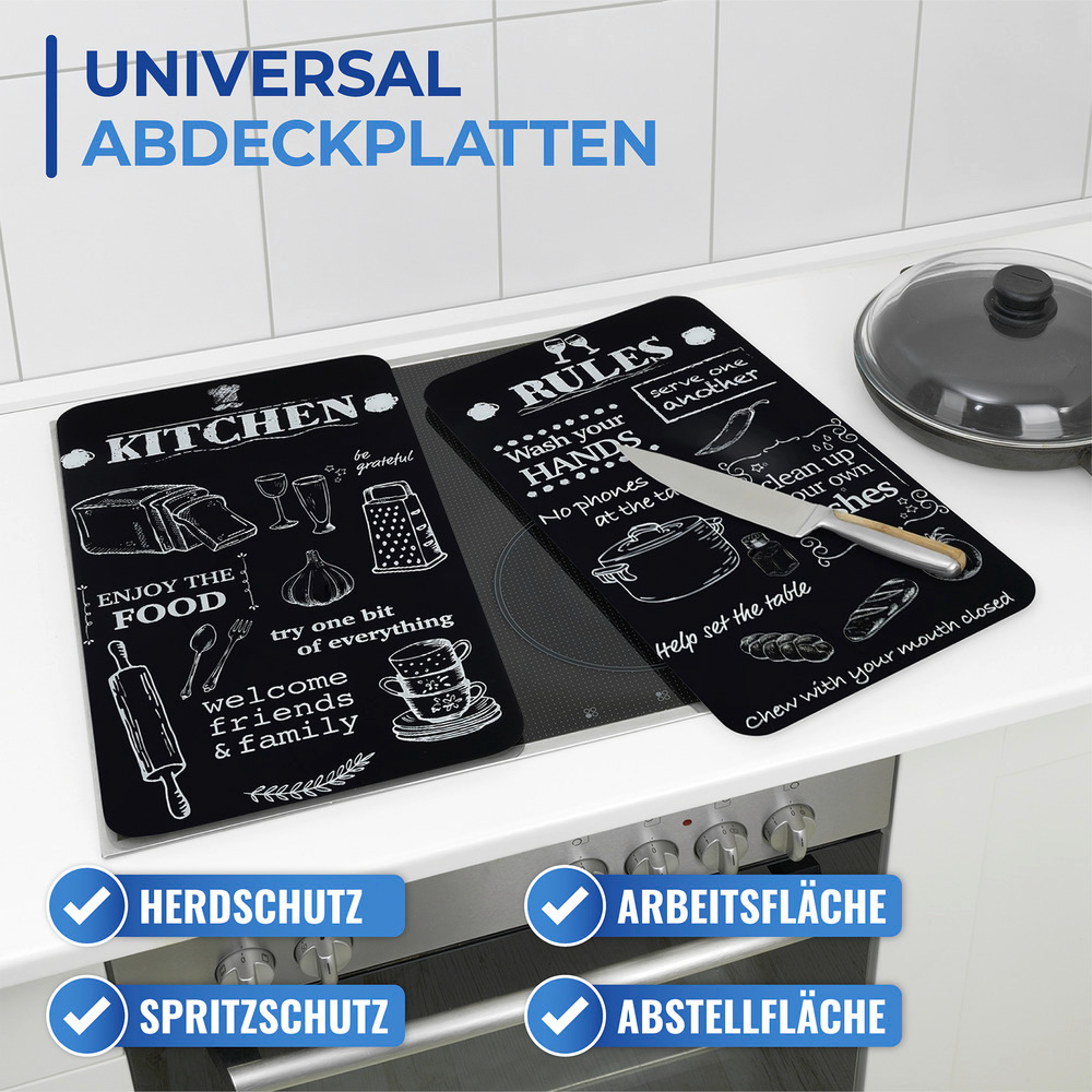 Abdeckpl. Univ. 2er KITCHEN RULES  auch als Schneidbrett und Wandblende nutzbar