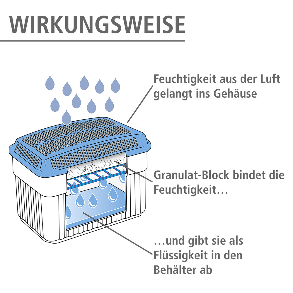 Grauer Luftentfeuchter 1kg mit 3er Set Nachfüllpack  