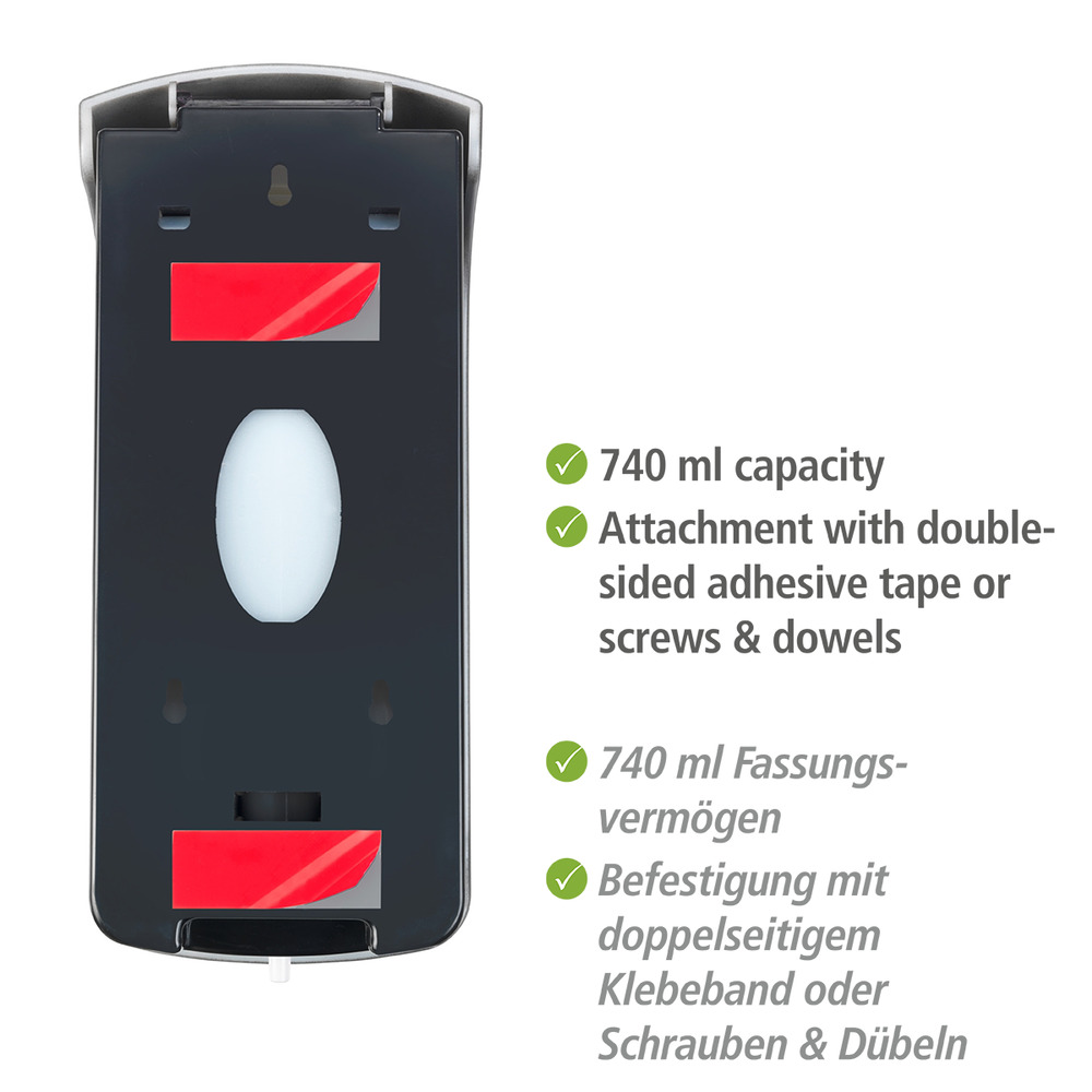 Desinfektionsmittel- und Seifenspender Mod. Ranera L Schwarz, Befestigen ohne bohren, 740 ml  Befestigen ohne Bohren