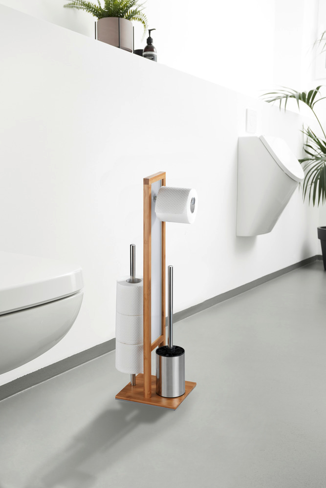 Stand WC-Garnitur Mod. Rivalta Bambus  integrierter Toilettenpapierhalter und WC-Bürstenhalter