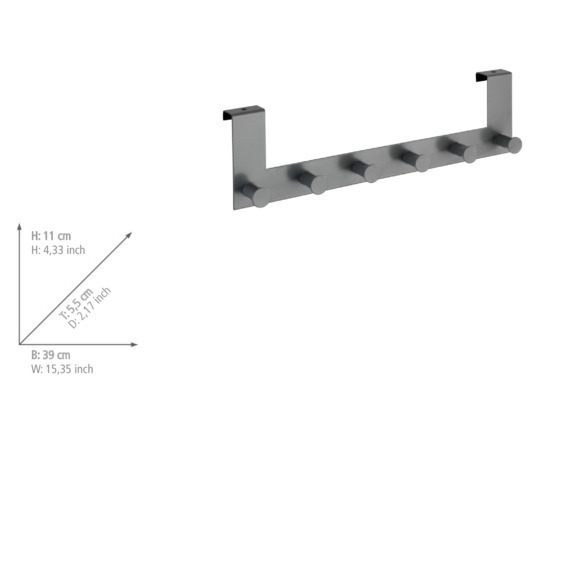 Türgarderobe Mod. Celano Grau  6 Haken, für Türfalzstärken bis 2 cm